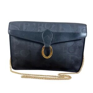 Vintage Christian Dior Monogram Chain Shoulder Bag Black Clutch